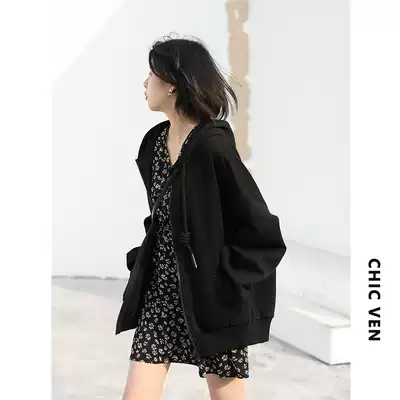 CHICVEN casual loose hooded thick hat rope air layer sweater coat women's long top 2021 autumn