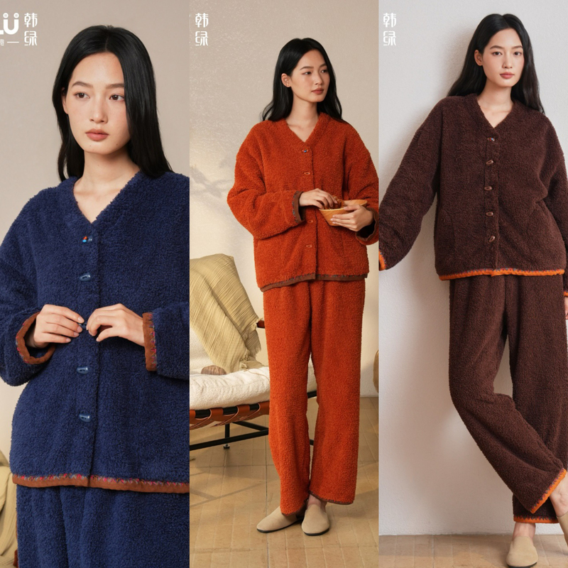 Hanlu 2026 New Model Hl26651 Women's Winter Half-Velvet Soft and Warm Comfortable Thermal Pajama Set Loungewear Hanlu 2026 New Model Hl26651 Women's Winter Half-Velvet Soft and Warm Comfortable Thermal Pajama Set Loungewear
