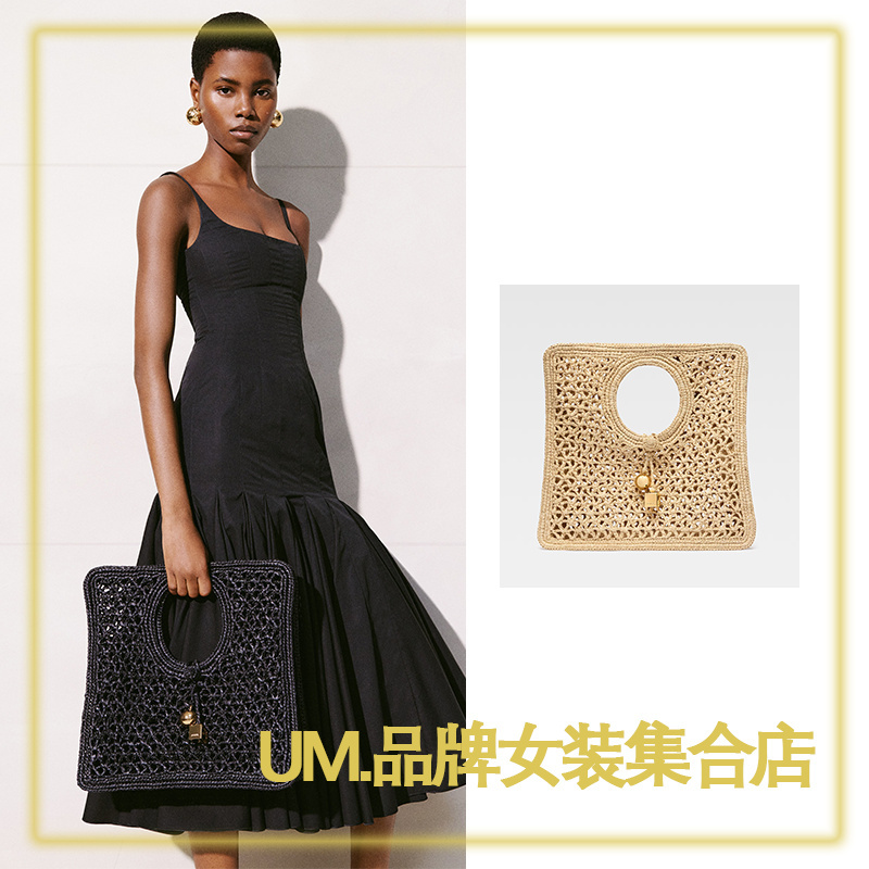 Um. Original Jacquemus 25 Summer New Fashion Simple and Elegant Square Raffia Woven Handbag