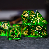 Green peridot dice COC running group DND dice Cthulhu running group Dragons and Dungeons Elf Man-made gems