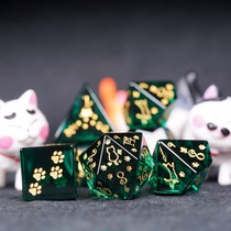 Pine green K9 crystal running group dice cat theme COC dice dnd dice gem D20 crystal dice