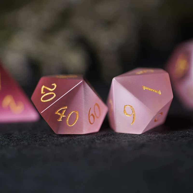 Pink dice, board game, cat's eye, with gem