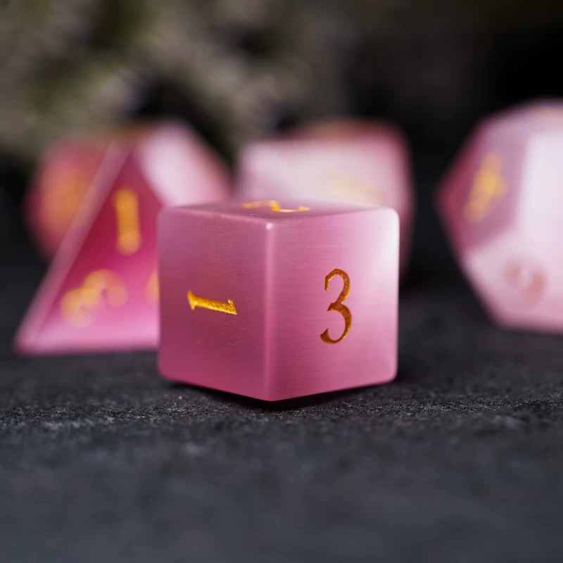 Pink dice, board game, cat's eye, with gem