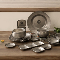 Snowflake Grey Cutlery Series Ins Bowls Dish Plates 304 Stainless Steel Matt Silver Retro Make Old Industrial Wind Outlet