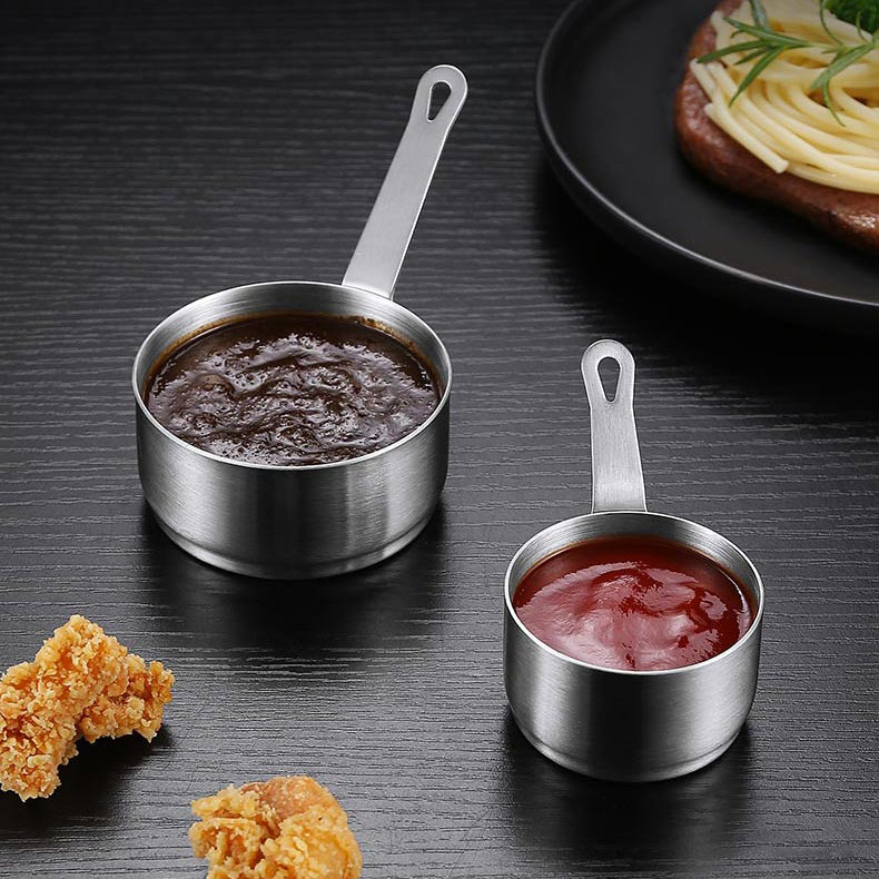 304 Stainless Steel Handheld Steak Sauce Cup Juice Bowl Western Meal Dip Rints with handle fries Tomato Sauce Sauces