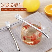 304 stainless steel straw spoon coffee stirring spoon mate tea spoon hot drink spoon flower tea juice residue filter