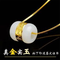 Gold Hetian Jade Loutong Pendant Necklace with Identification Certificate 925 Necklace