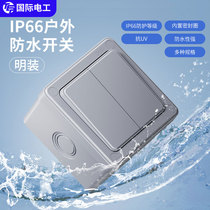 Outdoor waterproof switch single open double open three open double control toilet bathroom outdoor rainproof button surface mounted box power supply