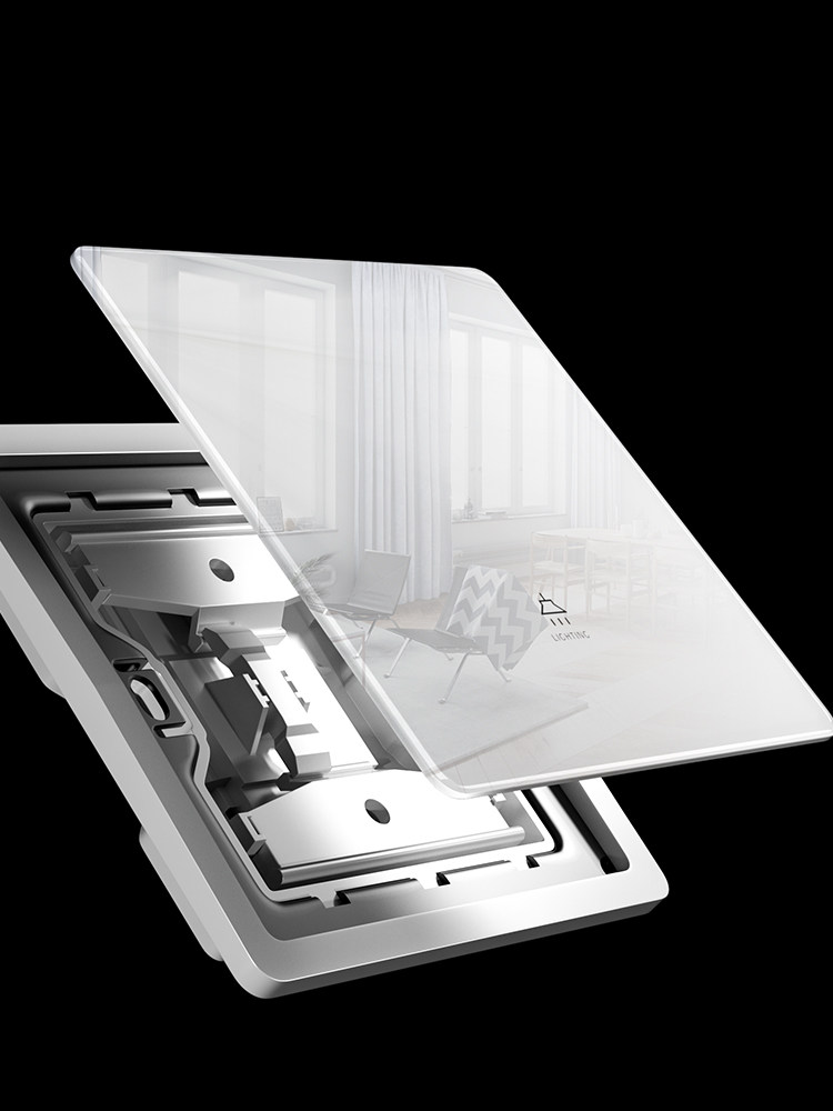 International Electrician Ultra-Thin Tempered Glass Switch Socket Panel Cream Style Household 86 Type Wall Single Switch Five 5-Hole