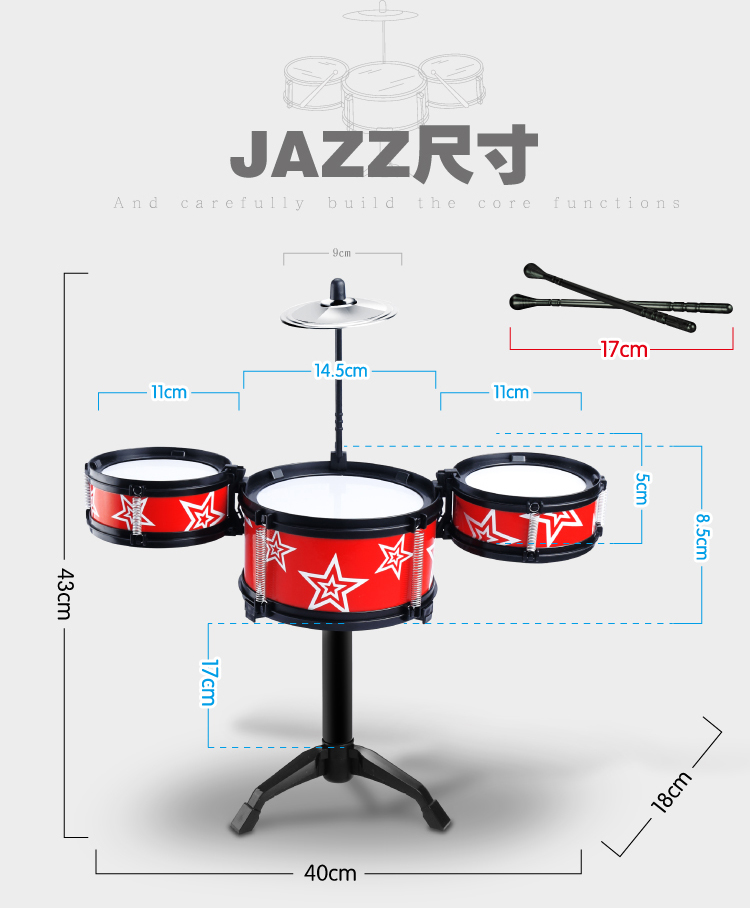 Đồ chơi trẻ em trống mô phỏng trống jazz giáo dục sớm nhạc cụ đánh bại chàng trai và cô gái đồ chơi âm nhạc câu đố 1-6 tuổi