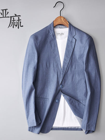Linen Blazer for Men, Spring and Autumn Thin Style, Slim Fit, Korean Version, Vintage Cotton-Linen Business Casual Single-Piece Suit, Plus Size Jacket