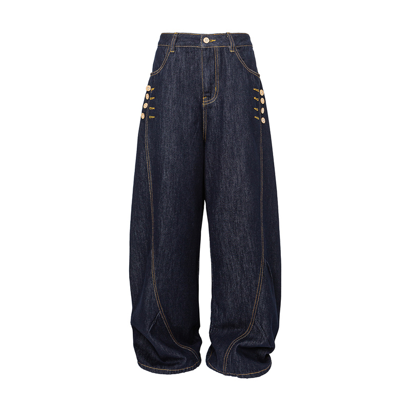 Japanese Original Craftsmanship, American Retro Curved Knife Pants, Niche Design, Wide-Leg Loose Jeans
