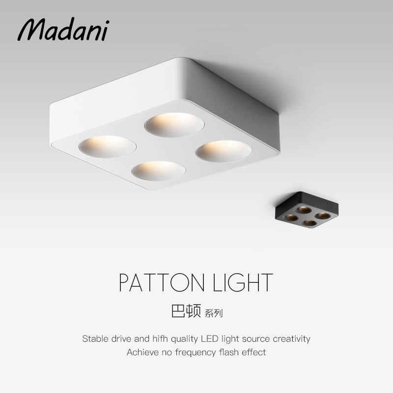 Maidani Ultra-Thin Surface-Mounted Led Anti-Glare Downlight, No Main Light, Four-Head Square Ceiling Light for Living Room and Bedroom