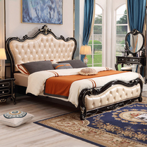 European-style bed Double bed Light luxury master bedroom furniture Princess bed leather bed French wedding bed Modern simple solid wood bed