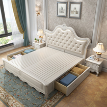 European-style double bed Solid wood bed 1 8 meters master bedroom high box storage wedding bed Modern minimalist 1 5 princess American light luxury