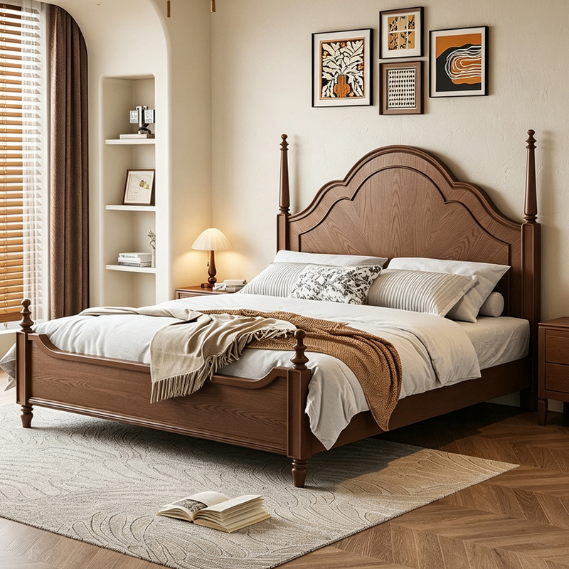 Fanyan French-Style Retro Bedroom Solid Wood Bed, Mid-Century Style Double Bed, 1.8m American-Style Retro, 1.8m Small Anna Bed Fanyan French-Style Retro Bedroom Solid Wood Bed, Mid-Century Style Double Bed, 1.8m American-Style Retro, 1.8m Small Anna Bed