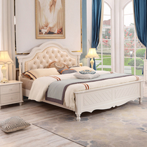 American solid wood bed 1 8m double bed 1 5 Modern simple European princess bed White master bedroom high box storage bed
