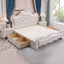 European-style solid wood bed 1 8-meter double bed master bedroom modern simple high box storage princess wedding bed furniture Ivory white