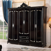 European-style solid wood wardrobe European-style luxury six-door wardrobe storage cabinet Bedroom four-door large wardrobe ebony wardrobe