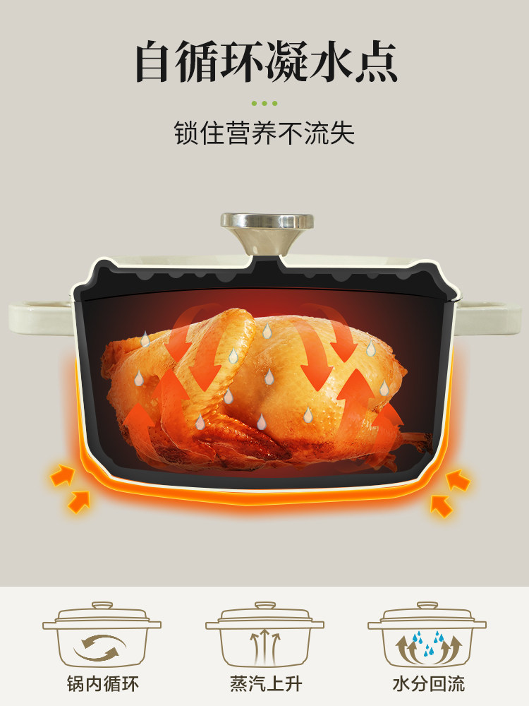 Supor Enamel Pot Cast Iron Pot Household Casserole Stew Pot for Simmering, Boiling, Frying, and Soup-Making, Non-Stick Pot for Gas and Induction Cookers