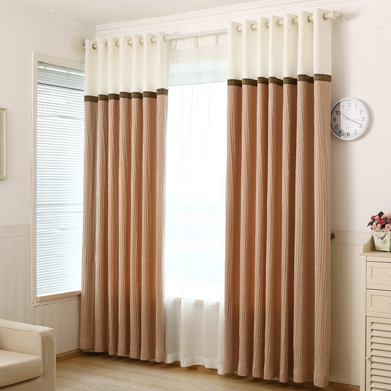 Curtain solid color thick linen cotton linen fabric splicing curtain finished bay window living room bedroom special price
