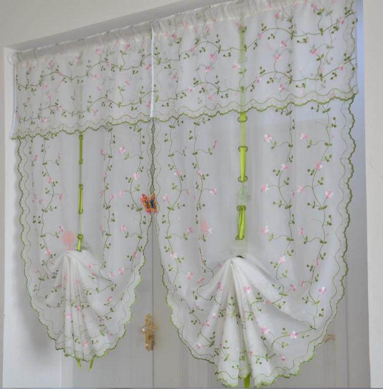 Small fresh Roman curtain lift pull curtain Lace screen curtain Finished living room bay window Kitchen pastoral curtain special offer