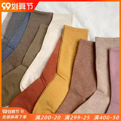 Morandi multi-color autumn and winter basic solid color bubble socks midline socks women oatmeal color