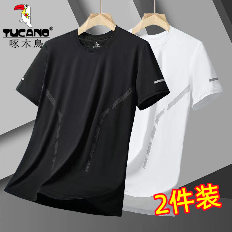 Woodpecker Ice Silk Short Sleeve T-Shirt for Men, Summer New Trendy Round Neck Quick-Drying T-Shirt, Men's New Fashion Top