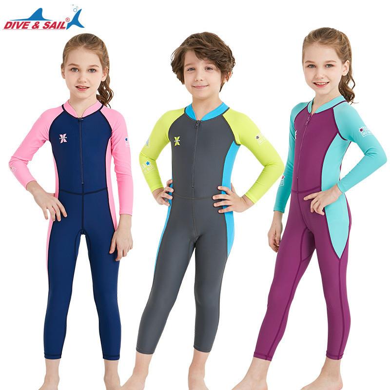 Children's swimsuit long-sleeved long pants swimming sun protection quick-drying one-piece wetsuit swimming suit girls boys hot spring suit