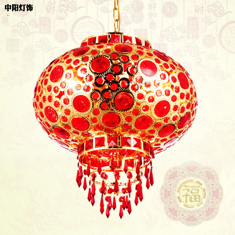 Modern Chinese chandelier balcony corridor door courtyard big red festive housewarming remote control led crystal rotatable lantern light