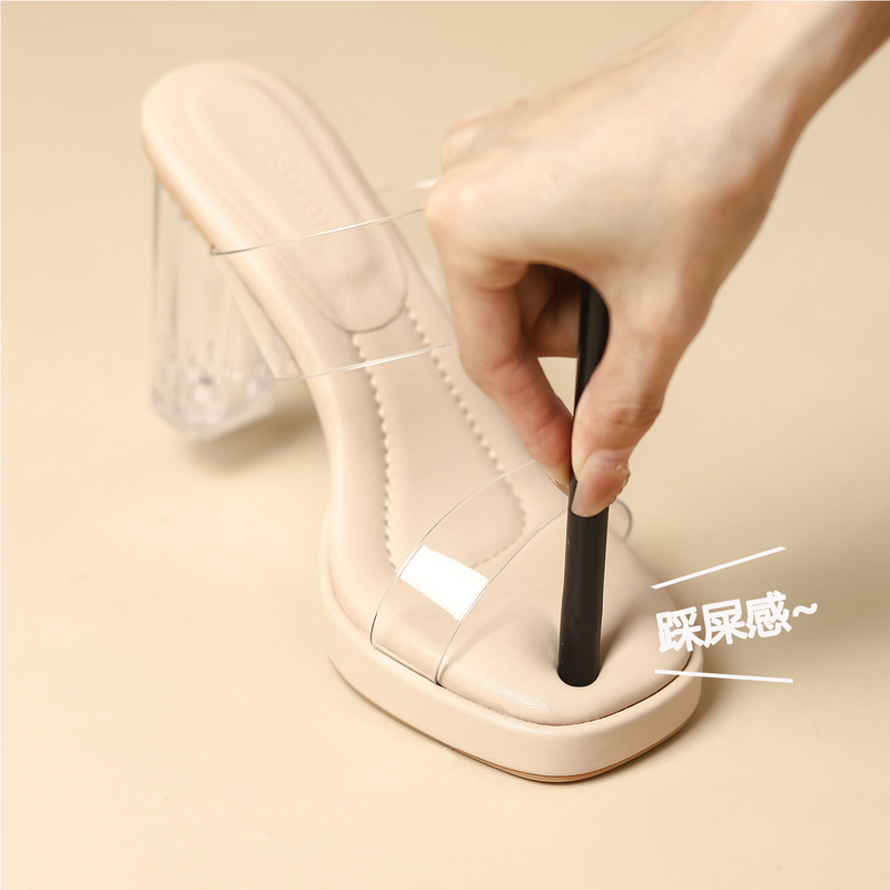 Belle Fibi soft sole Transparent High-Heeled Shoes for Women, Waterproof Platform Sandals, Summer Crystal Chunky Heel Outdoor Sandals