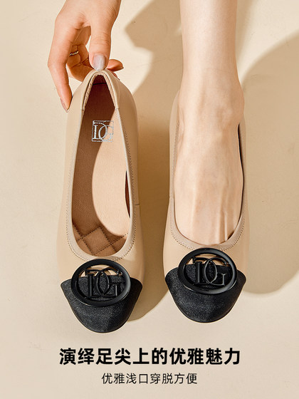 坡跟单鞋女2025春季新款真皮浅口内增高女鞋百搭舒适休闲妈妈皮鞋