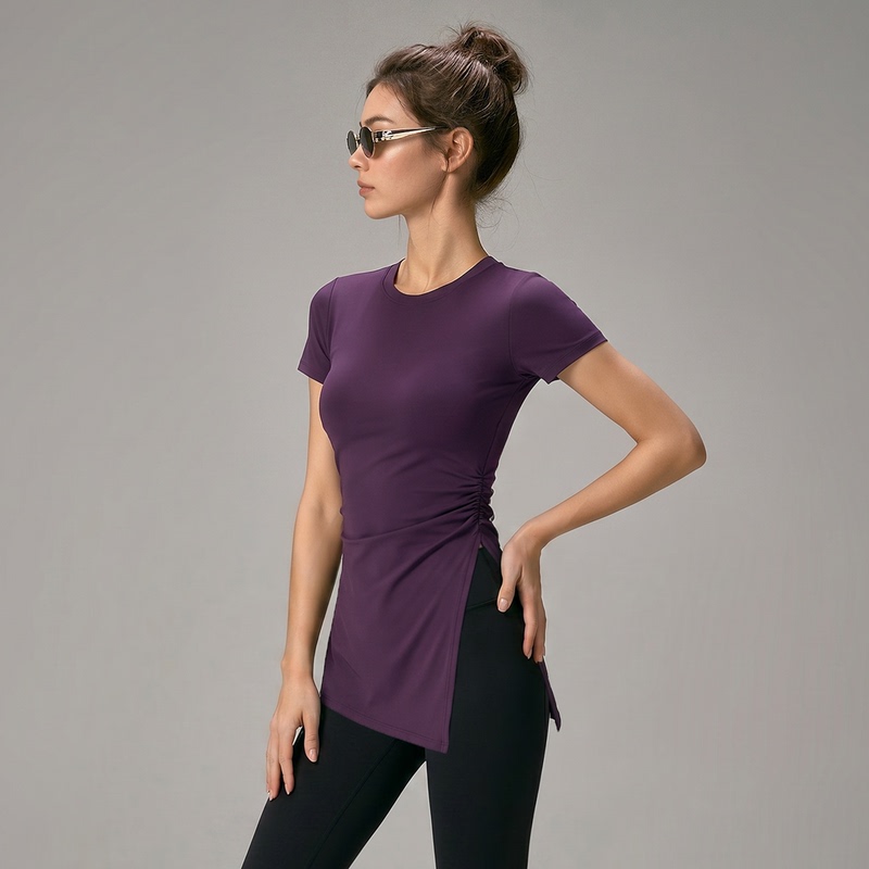 Fitness Short-Sleeve Quick-Dry Top, Proportionally Designed, Yunlai Lyocell Sportswear, Casual Yoga T-Shirt with Slits