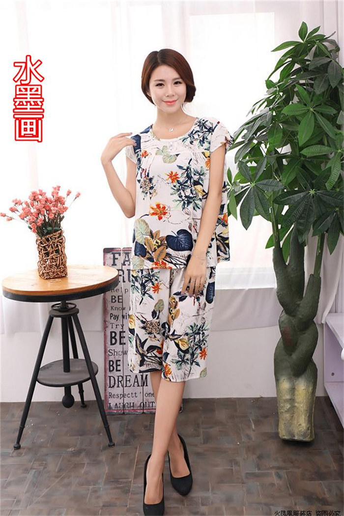 Phụ nữ trung niên mùa hè cotton nhân tạo dày cotton mùa hè Quần áo phụ nữ mẹ chồng bà mẹ bộ đồ ngủ - Quần áo của mẹ váy đầm cho người 60 tuổi