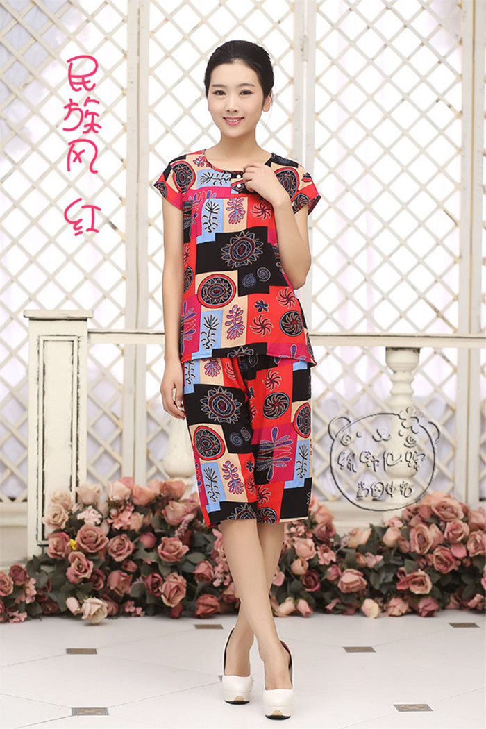 Phụ nữ trung niên mùa hè cotton nhân tạo dày cotton mùa hè Quần áo phụ nữ mẹ chồng bà mẹ bộ đồ ngủ - Quần áo của mẹ váy đầm cho người 60 tuổi