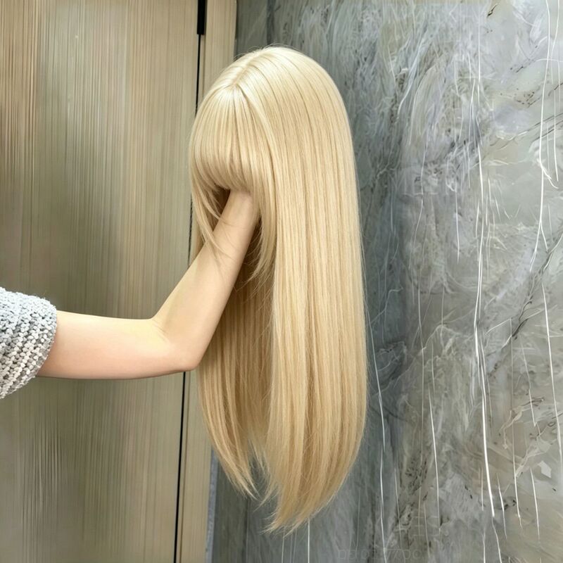 Lolita Sweet Natural Korean-Style Platinum 70cm Wig Long Straight Hair Fashionable Fluffy Realistic Daily Full Wig
