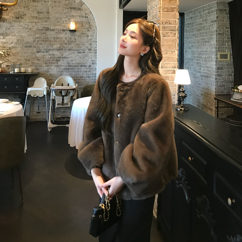 Lmomo Vintage-Style Faux Mink Short Eco-Friendly Mink Fur Coat Women's 2025 New Autumn and Winter Collection