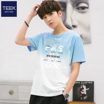 TEEK pure cotton mens short-sleeved clothes 2021 new fashion trend brand gradient youth ins trend summer t-shirt