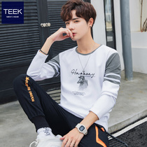 2021 new autumn mens long-sleeved t-shirt pure cotton spring and autumn clothes youth thin autumn base shirt top
