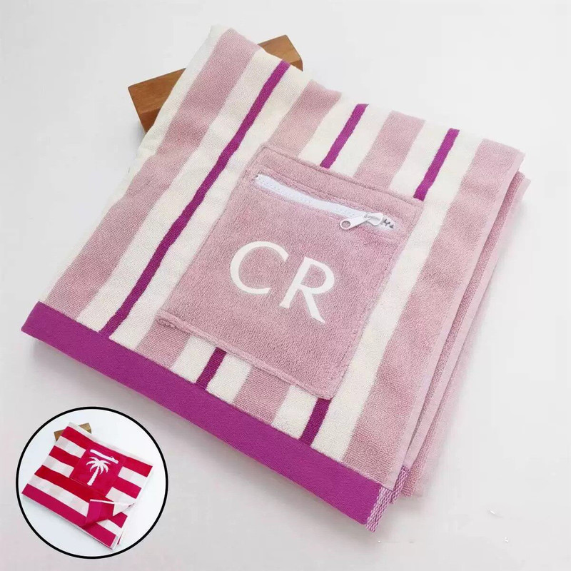 Exported to the United States, Country Road Cr Striped Bath Towel for Adults, Pure Cotton with Zipper Pocket, Double-Sided Terry Bath Towel