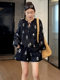 Large size women's embroidered sunscreen shirt and shorts two-piece set of new summer style slightly fat mm slimming match with a whole set