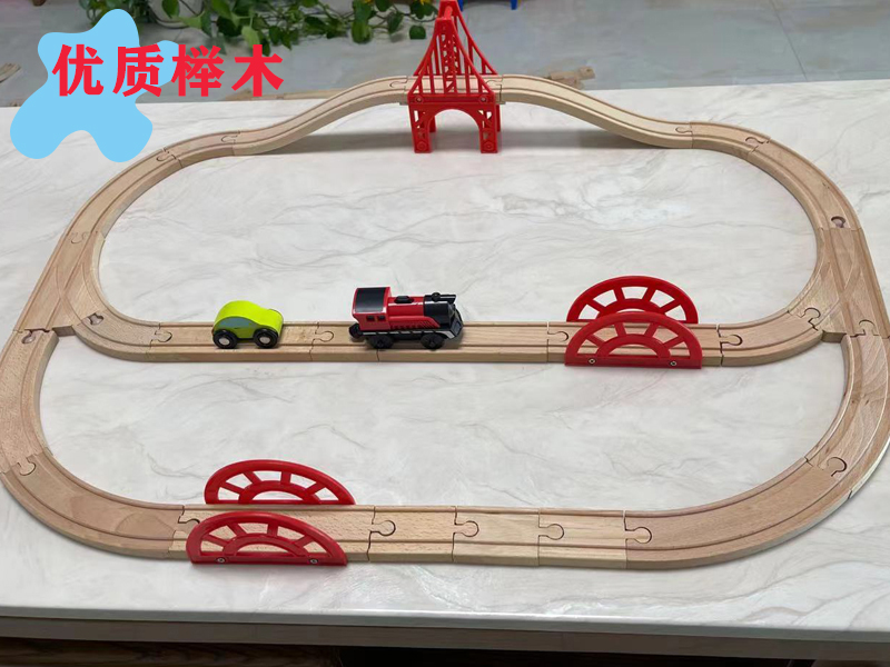 Quality Beech Wood Children Train Tracks Toy Suit Wooden Railcar Baby assembly building blocks compatible IKEA