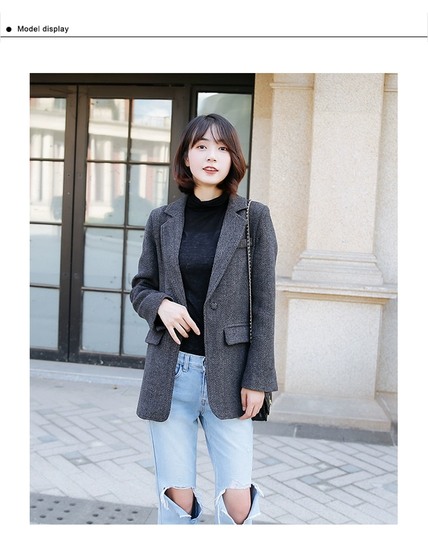 Mùa đông 2018 Hàn Quốc mỏng mảnh nhỏ phù hợp với chic dày retro kẻ sọc ngắn len len phù hợp với áo khoác nữ