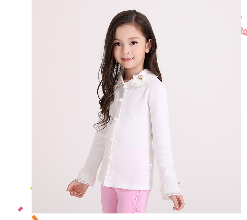 Áo sơ mi trắng bé gái xuân hè 2018 mới chạm đáy áo sơ mi tay dài trẻ em cotton sơ mi bé gas ngoại áo sơ mi cho bé trai 6 tuổi
