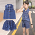 3 cô gái denim không khí bộ mùa hè 5 đứa trẻ 6 cô gái 7 Hàn Quốc phiên bản 8 mùa hè 9 tuổi 10 quần áo triều 11 thời trang 12. 