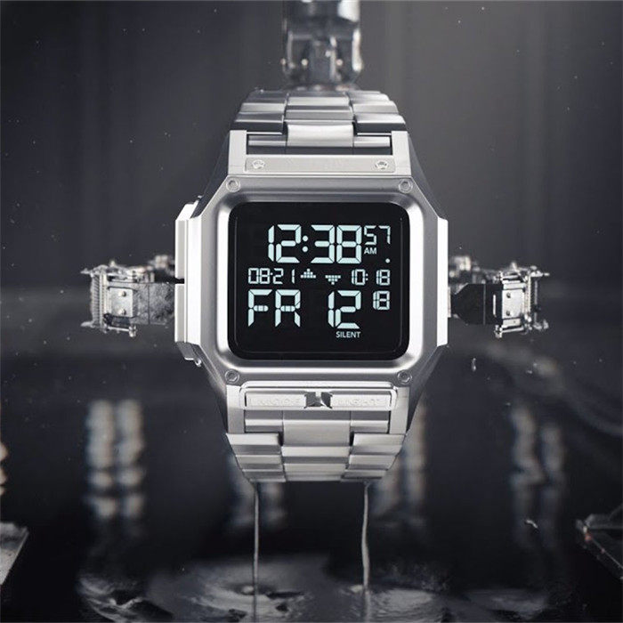 Часы Европа 代购正品nixon尼克松手表男 时尚防水方形银色钢带数显运动石英