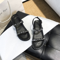 2021 summer new open toe thick bottom word buckle sandals female Korean version wild casual flat beach Roman sandals