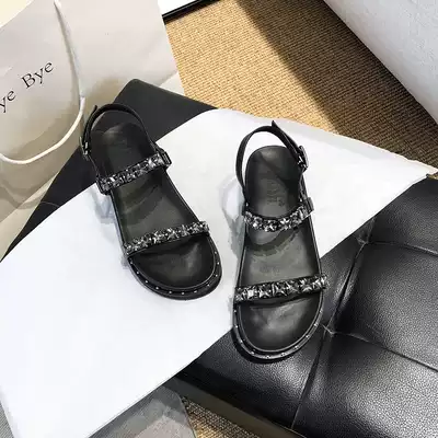 2021 summer new open toe thick bottom buckle sandals female Korean version of casual flat beach Roman sandals