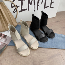 Roman sandals womens 2021 new summer fashion simple elastic mid-tube cool boots flat bottom wild word with cool drag
