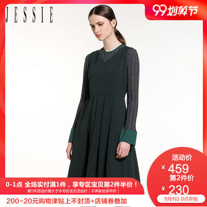 JESSIE女装秋季新款修身无袖百褶连衣裙秋冬女JVDSFL48